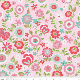 Flanellstoff Butterflies & Berries Main Pink