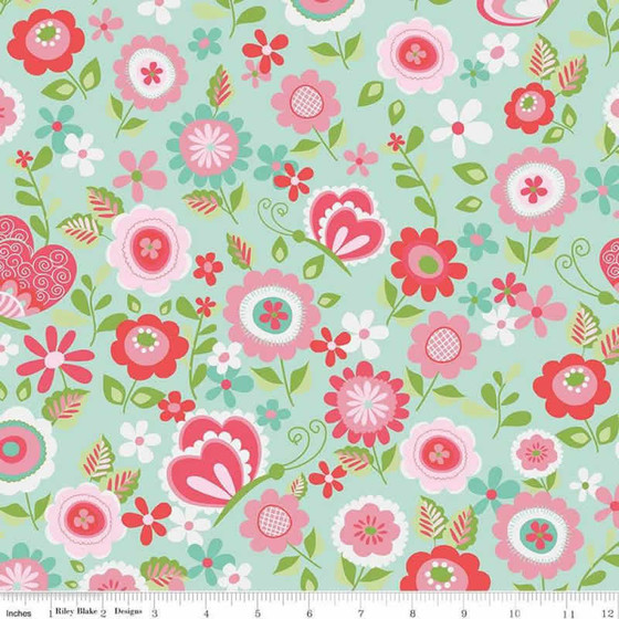 Flanellstoff Butterflies & Berries Main Mint