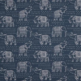Twill Dekostoff Meterware Elefanten jeansblau 0,60 cm...