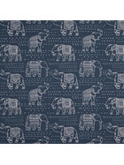 Twill Dekostoff Meterware Elefanten jeansblau 0,60 cm *Restst&uuml;ck*