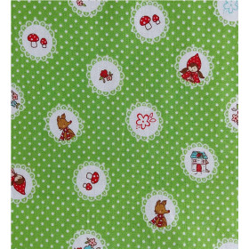 Baumwollstoff Patchworkstoff Litte Red Riding Hood Green...